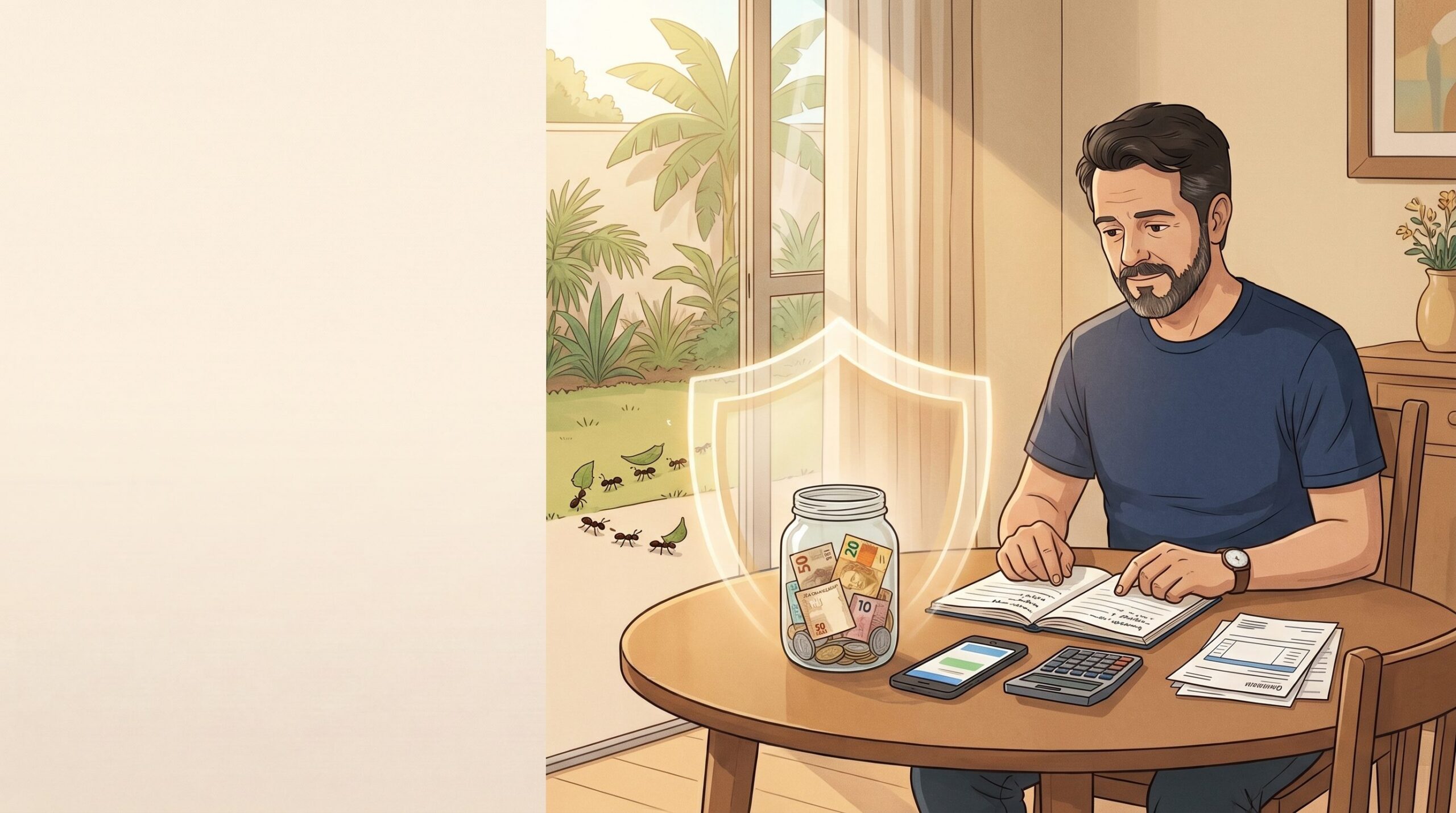 Homem organizando as finanças para começar a construir sua reserva de emergência.