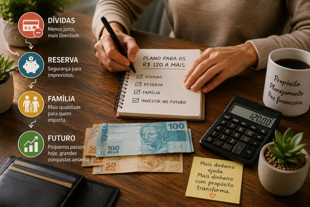 Salário mínimo 2027: valor pode chegar a R$ 1.741; veja o que muda no seu bolso 4 Planejamento para usar o aumento de salário com dívidas, reserva, família e futuro