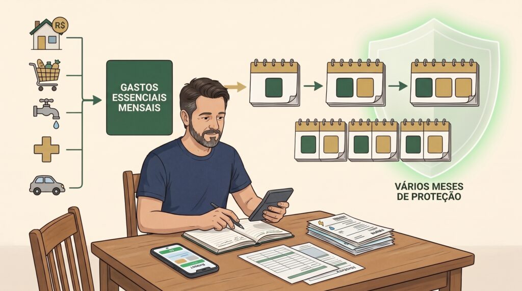 Reserva de Emergência: Como Calcular e Montar Seu Fundo de Paz 3 Homem calculando quanto guardar na reserva de emergência com base nas despesas mensais essenciais
