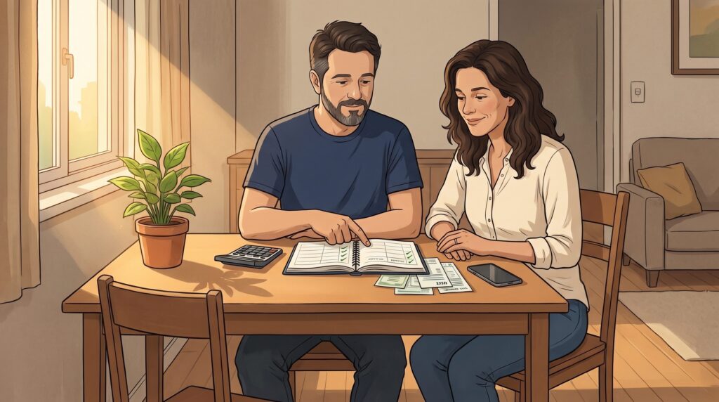 Casal organiza o orçamento familiar após iniciar a recuperação financeira.